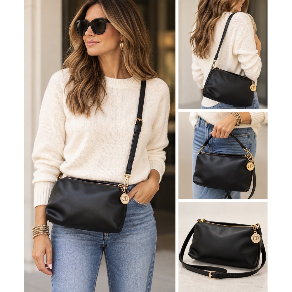 Dior Parfums Crossbody Bag Womens Small Black Gold Hardware Minimalist Pouch